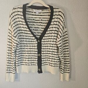 V neck cardigan sweater grandpacore 100% cotton preppy quiet luxury white black